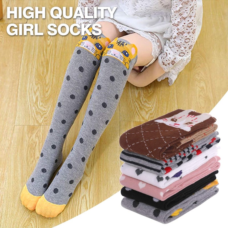 SDBING Kids Girls Knee High Socks Crazy Funny Gift Novelty Soft Cute Animal Dress Long Socks 6 Pairs - Image 4